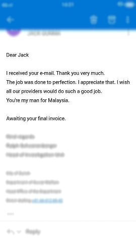 Gunma Private Investigation client testimonial 3